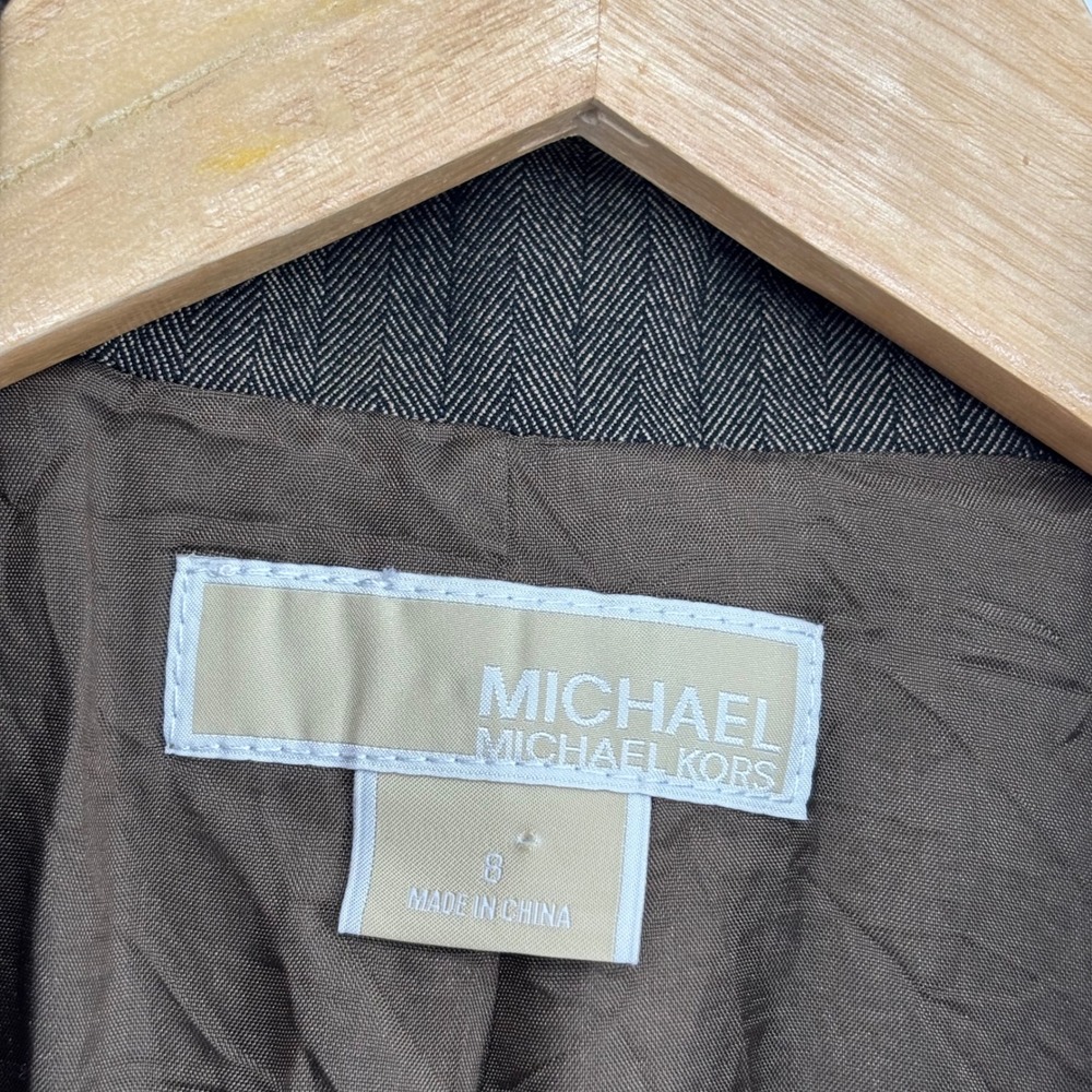 MICHAEL KORS Women Cropped Blazer Size 8 Brown 2-Button Professional Jacket - Picture 6 of 10